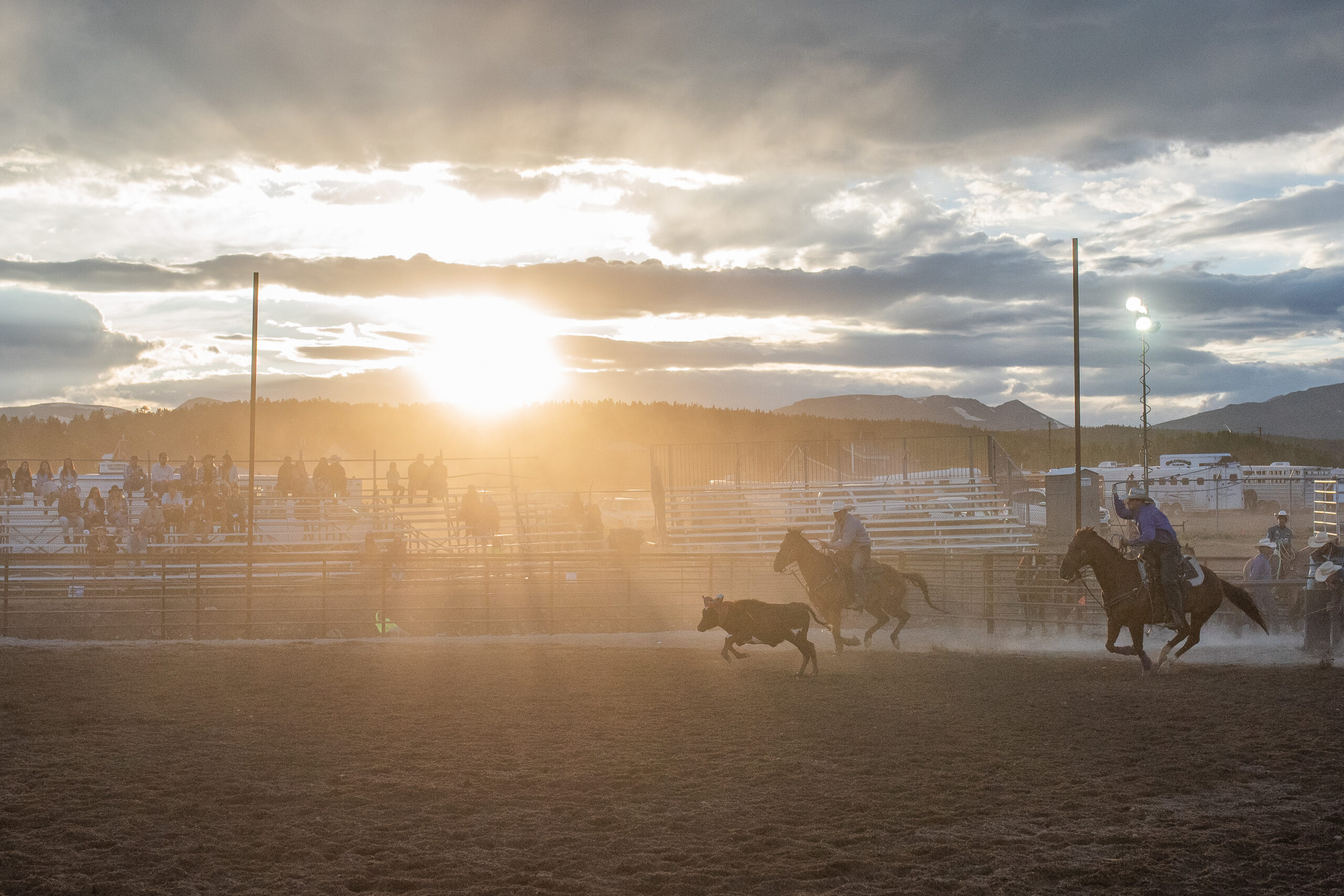 Team roping event at Park County Rodeo
