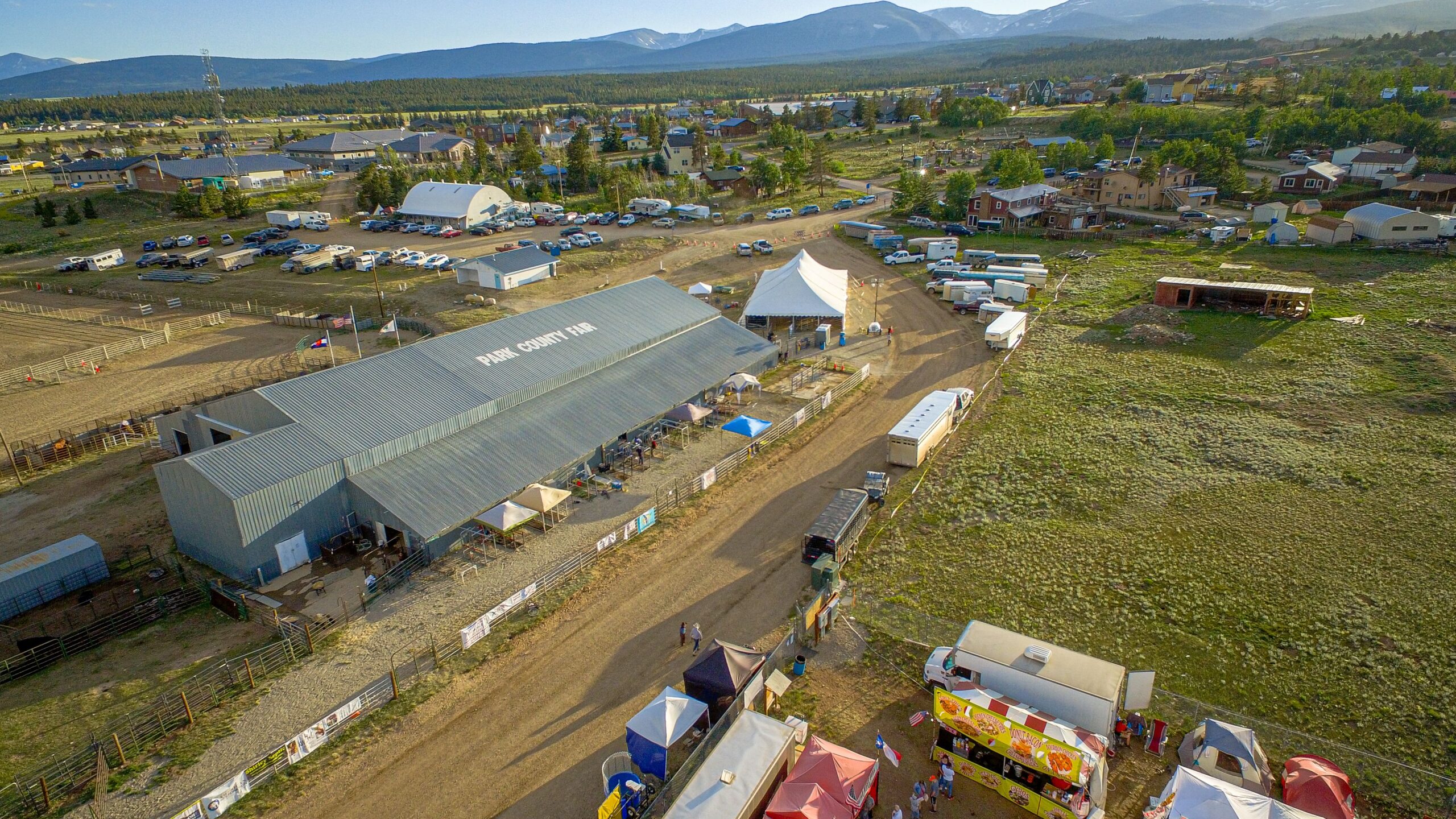 An aerial view of the Park County Fairgrounds in Fairplay Colorado