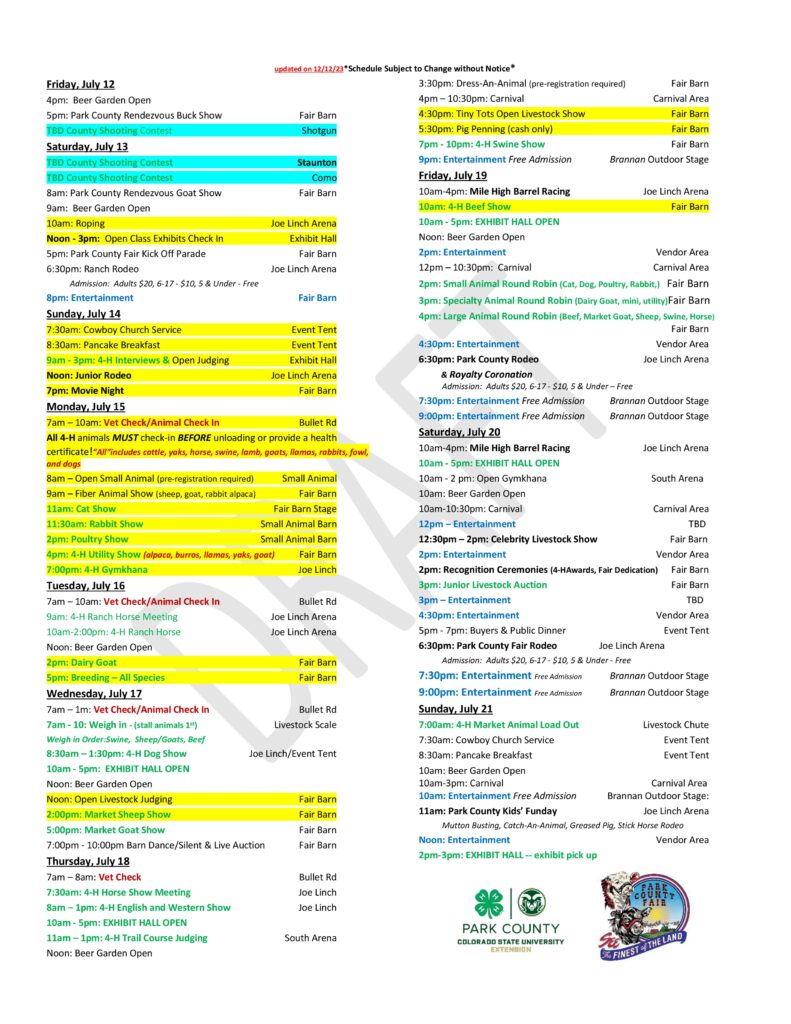 Schedule - Park County Fair Schedule - Park County Fair