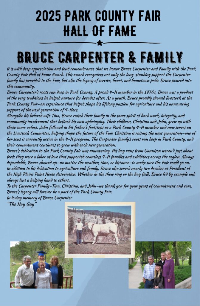 Bruce Carpenter Hall of Fame page from Fair Book